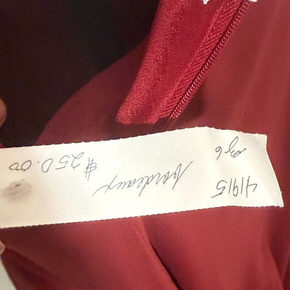 Jim Hjelm Occasions | Bridal Wedding Party Dress | Bordeaux and Straps | Sz 6 - Picture 7 of 10